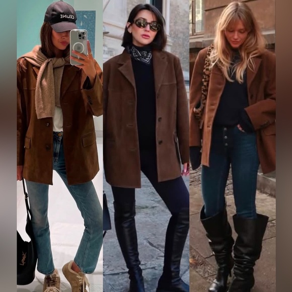 Free People Jackets & Blazers - Genuine Suede Oversized Blazer Jacket - Chocolate Brown - Size L NWT Blogger FAV